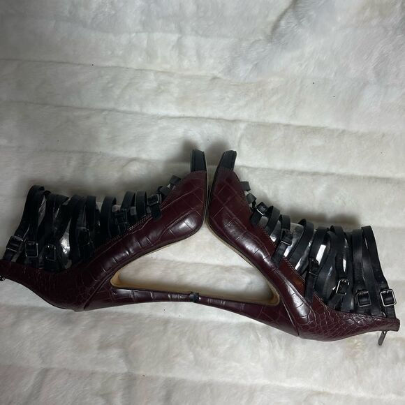 Circus By Sam Edelman Lennox burgundy crocs prints & black gladiator heels SZ8.5 - Picture 9 of 12